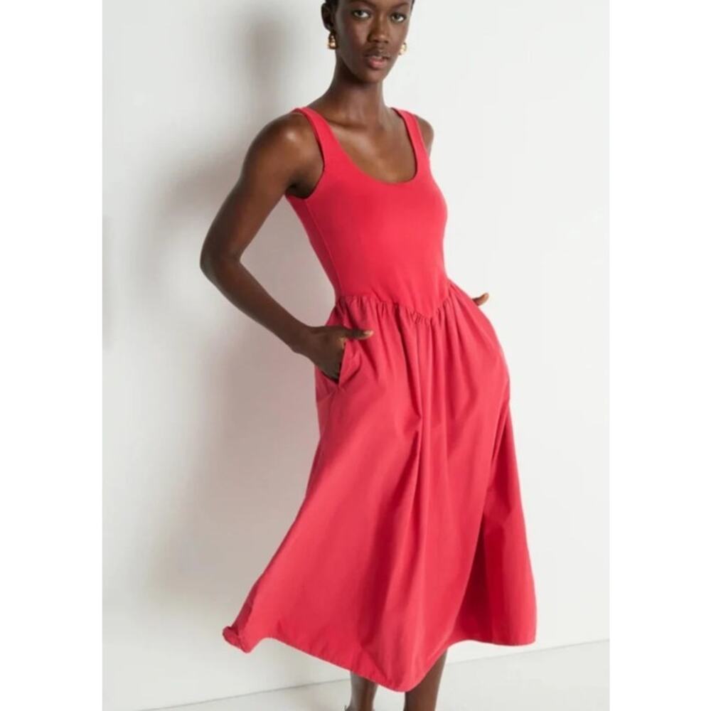 NWT Nation LTD Sz M Fiona Drop Waist Midi Dress in Heartbeat Red $248 MSRP - Picture 2 of 10